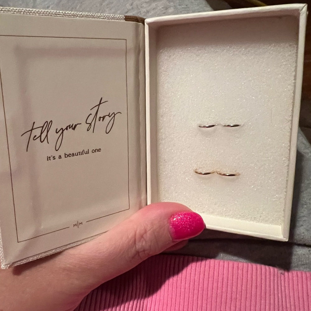Made by Mary Live in mini hoops. Never worn. One pair silver, one pair gold